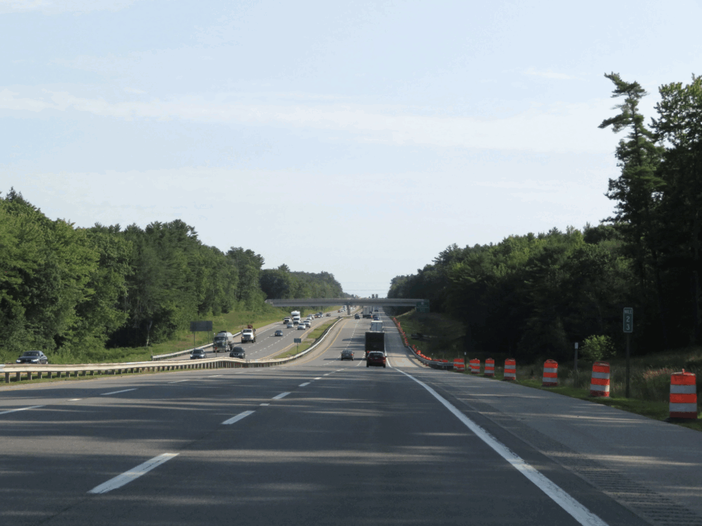 Aerial view of Interstate 95 through Northern Maine forests, illustrating regional access to Skyway Industrial Park